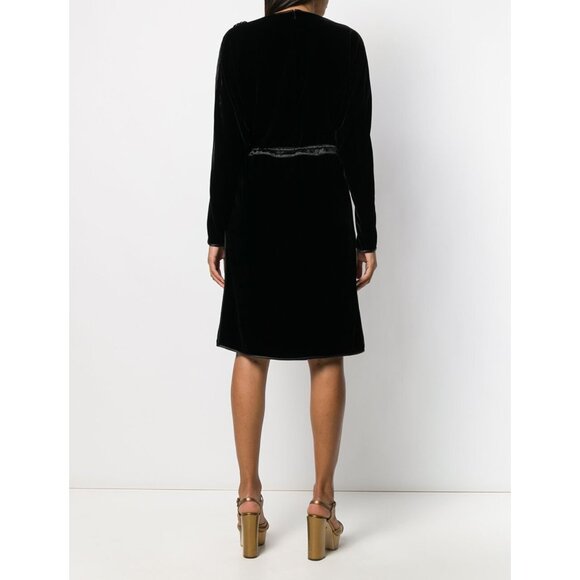 GUCCI DRESS VELVET DRAWSTRING MIDI BLACK LONG SLEEVE sz IT 44 US 8 - Picture 3 of 12